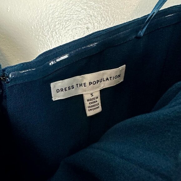 DRESS THE POPULATION Bailey Off the Shoulder Body-Con Dress in Peacock Blue - Picture 6 of 11